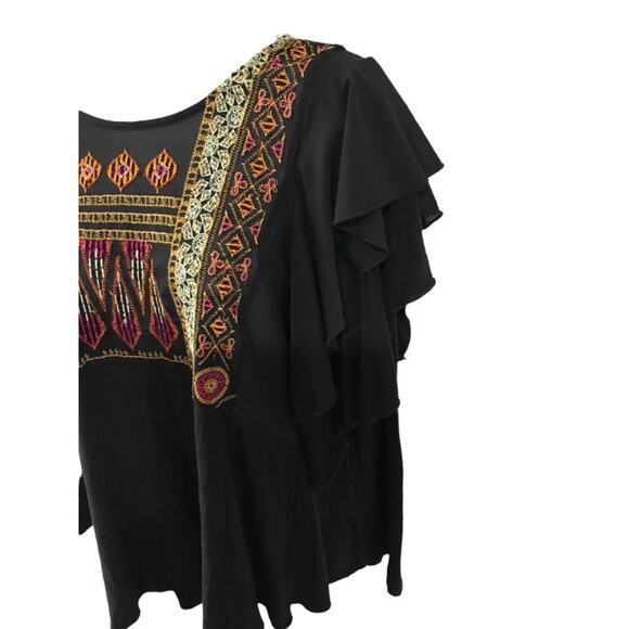 Free People La Cienga Ruffled BOHO Embroidered Ladies Top Size Small - Picture 3 of 7